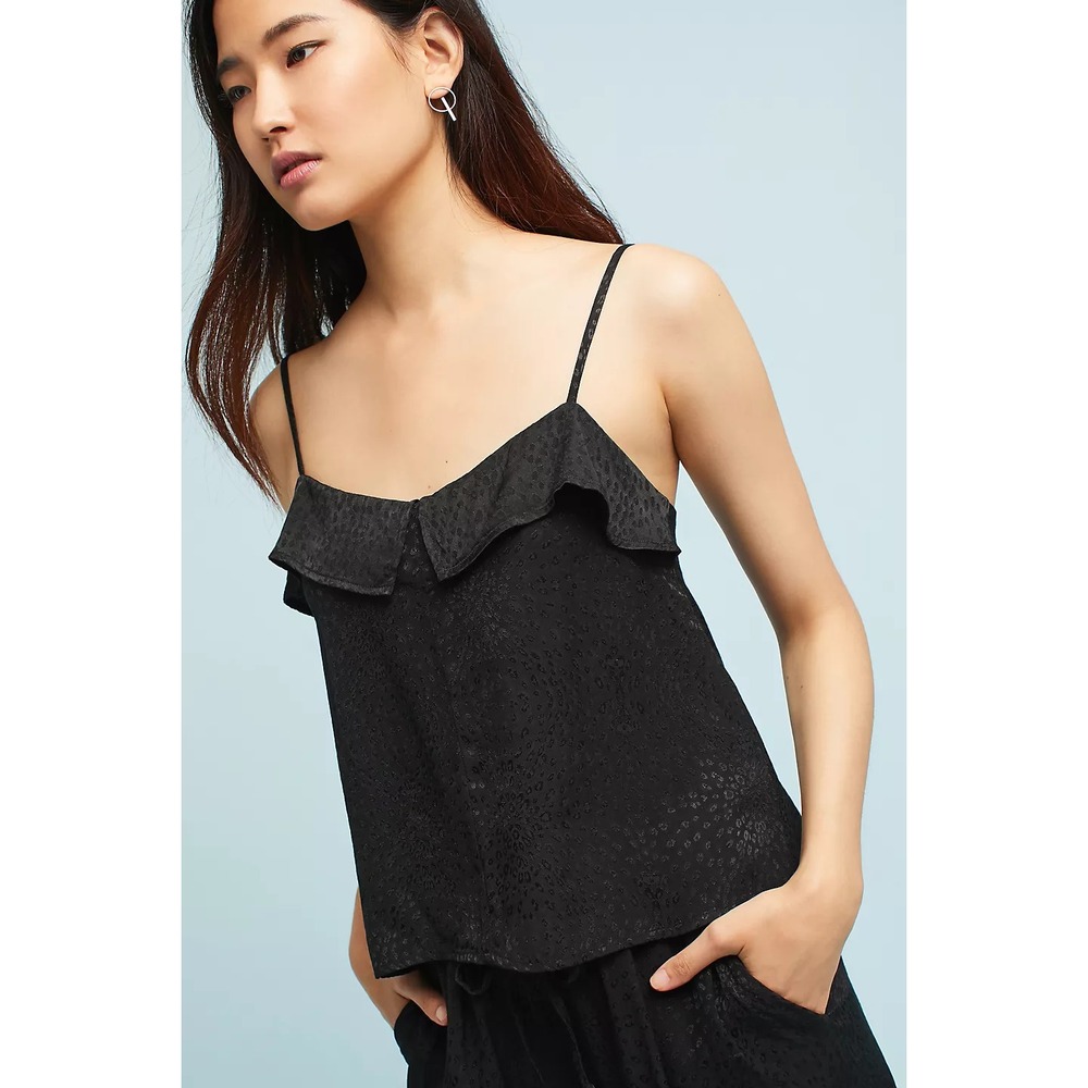 Anthropologie LACAUSA Black Jacquard Satin Cami Top Size Mediumā Goth
